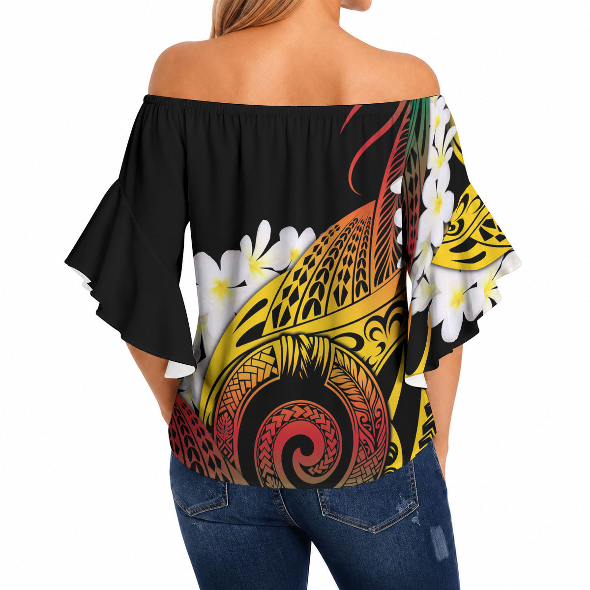 Piko Hawaiian Off Shoulder Wrap Waist Top Gradient Spiral Plumeria Tribal Patterns DT05 - Polynesian Pride