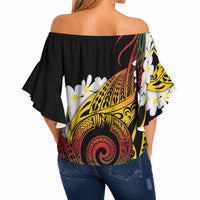 Piko Hawaiian Off Shoulder Wrap Waist Top Gradient Spiral Plumeria Tribal Patterns DT05 - Polynesian Pride