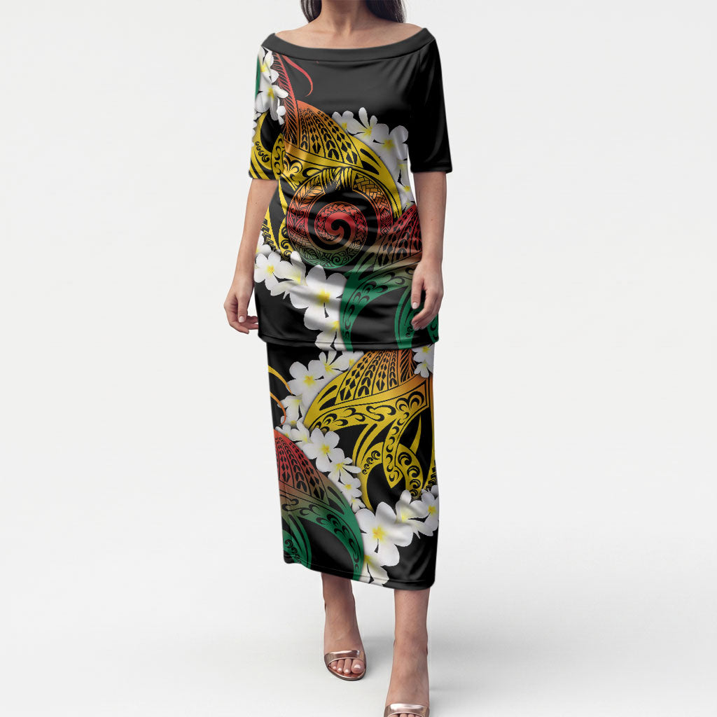 Piko Hawaiian Puletasi Gradient Spiral Plumeria Tribal Patterns DT05 Long Dress Multicolor - Polynesian Pride