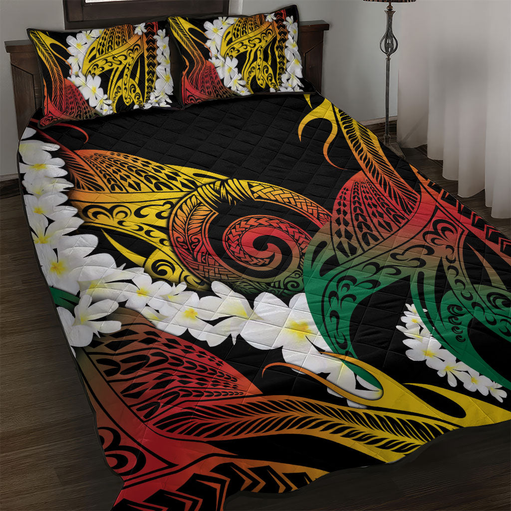Piko Hawaiian Quilt Bed Set Gradient Spiral Plumeria Tribal Patterns DT05 Multicolor - Polynesian Pride