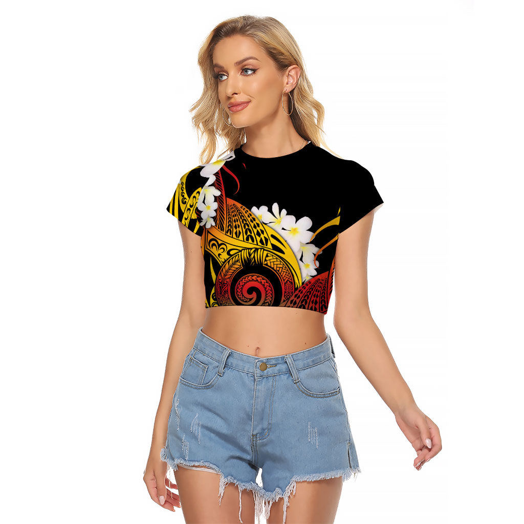 Piko Hawaiian Raglan Cropped T Shirt Gradient Spiral Plumeria Tribal Patterns DT05 Female Multicolor - Polynesian Pride