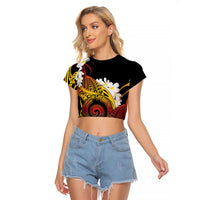 Piko Hawaiian Raglan Cropped T Shirt Gradient Spiral Plumeria Tribal Patterns DT05 Female Multicolor - Polynesian Pride