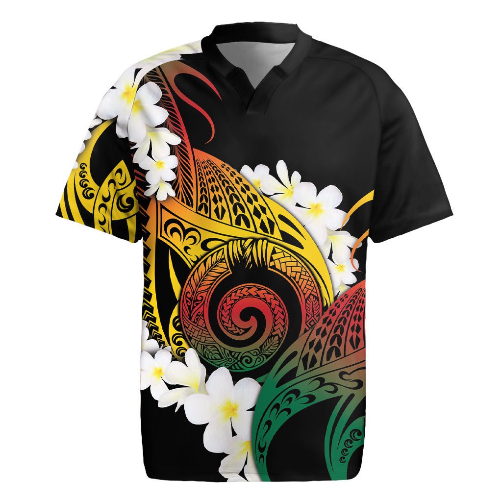 Piko Hawaiian Rugby Jersey Gradient Spiral Plumeria Tribal Patterns DT05 Multicolor - Polynesian Pride