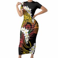 Piko Hawaiian Short Sleeve Bodycon Dress Gradient Spiral Plumeria Tribal Patterns DT05 Long Dress Multicolor - Polynesian Pride