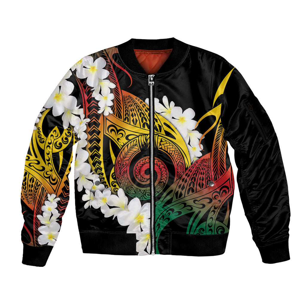 Piko Hawaiian Sleeve Zip Bomber Jacket Gradient Spiral Plumeria Tribal Patterns DT05 Unisex Multicolor - Polynesian Pride