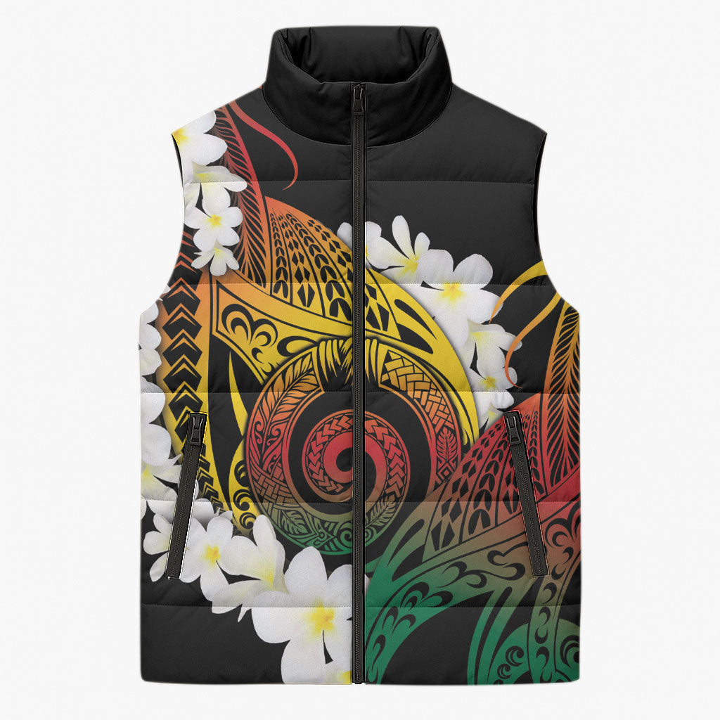 Piko Hawaiian Sleeveless Puffer Jacket Gradient Spiral Plumeria Tribal Patterns DT05 Unisex Multicolor - Polynesian Pride