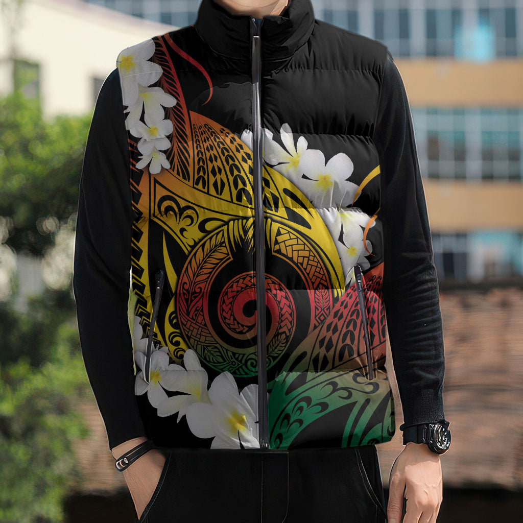 Piko Hawaiian Sleeveless Puffer Jacket Gradient Spiral Plumeria Tribal Patterns DT05 - Polynesian Pride