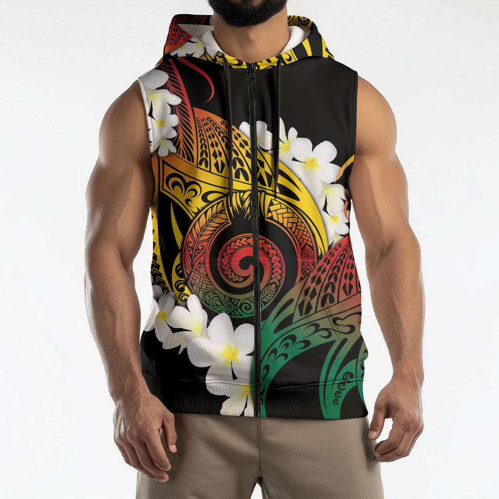 Piko Hawaiian Sleeveless Zip Hoodie Gradient Spiral Plumeria Tribal Patterns DT05 - Polynesian Pride