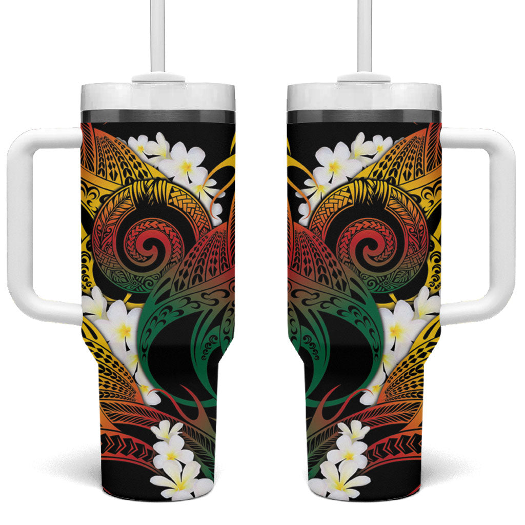 Piko Hawaiian Tumbler With Handle Gradient Spiral Plumeria Tribal Patterns DT05 One Size: 40 oz Multicolor - Polynesian Pride