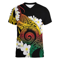 Piko Hawaiian Women V-Neck T-Shirt Gradient Spiral Plumeria Tribal Patterns DT05 Female Multicolor - Polynesian Pride