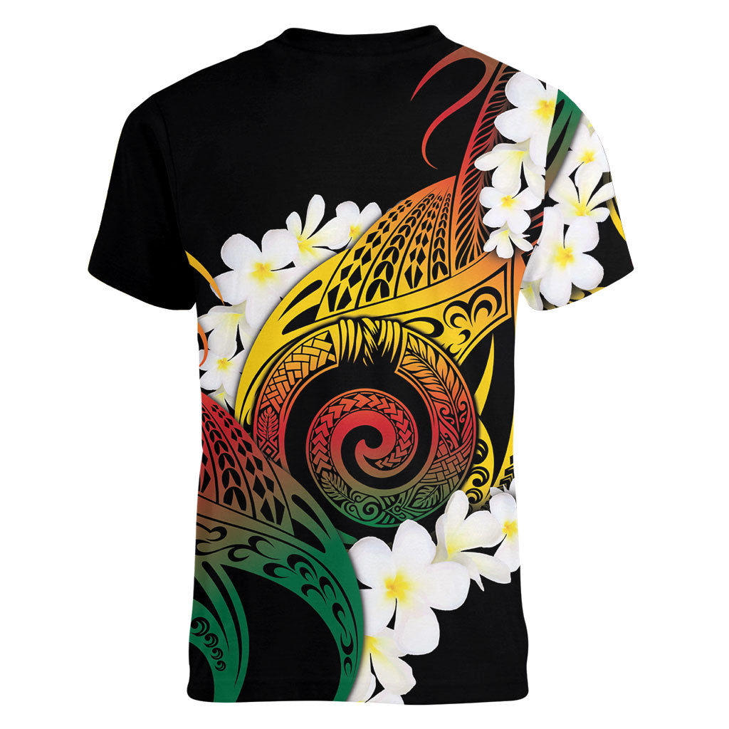Piko Hawaiian Women V-Neck T-Shirt Gradient Spiral Plumeria Tribal Patterns DT05 - Polynesian Pride