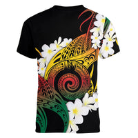 Piko Hawaiian Women V-Neck T-Shirt Gradient Spiral Plumeria Tribal Patterns DT05 - Polynesian Pride