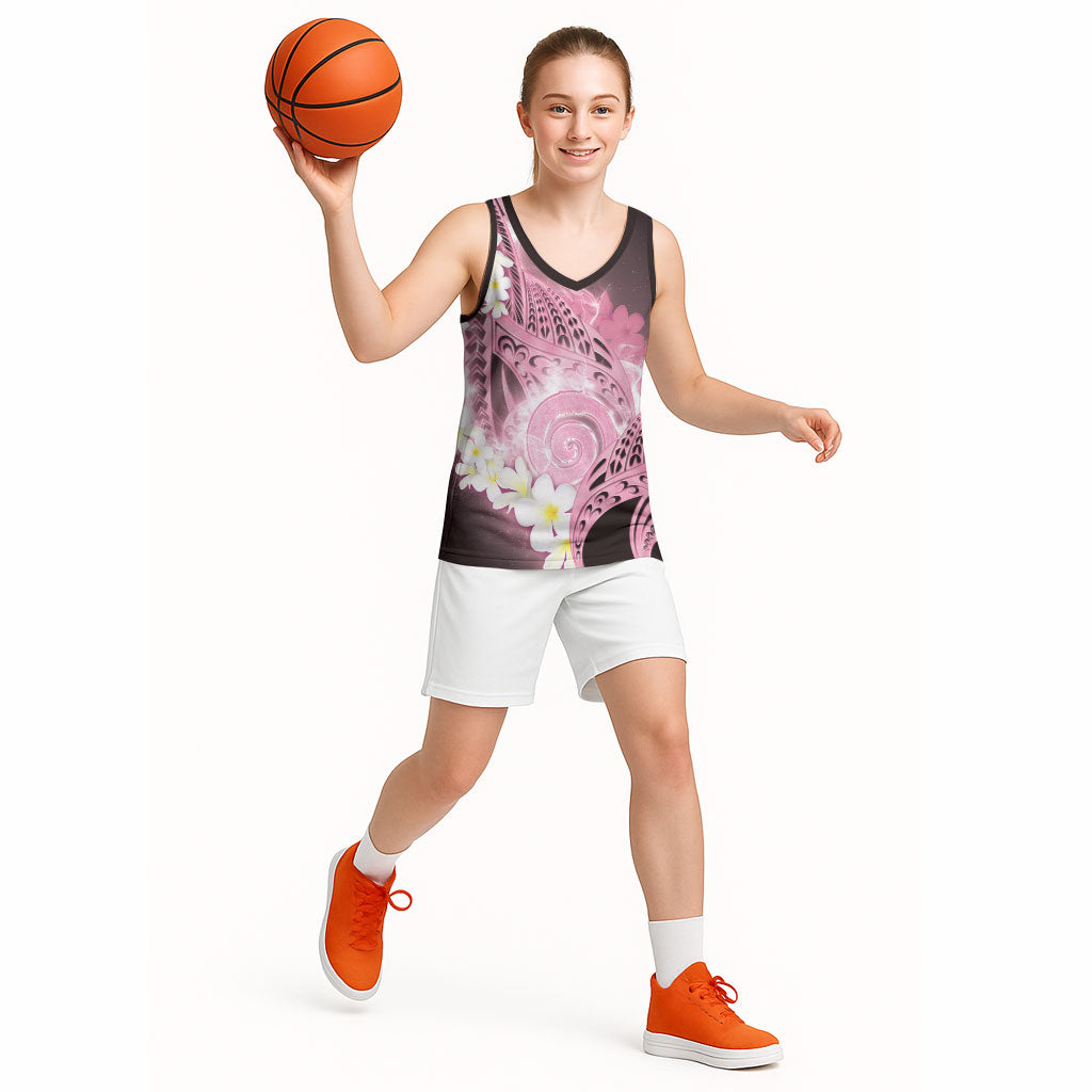 Piko Hawaiian Basketball Jersey Pink Galaxy Spiral Plumeria Tribal Patterns DT05 - Polynesian Pride