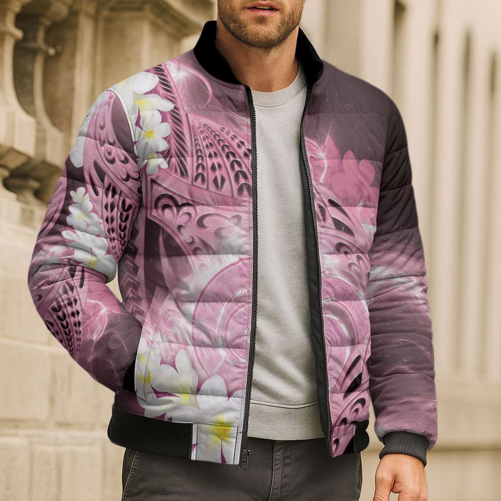 Piko Hawaiian Bomber Puffer Jacket Pink Galaxy Spiral Plumeria Tribal Patterns DT05 - Polynesian Pride