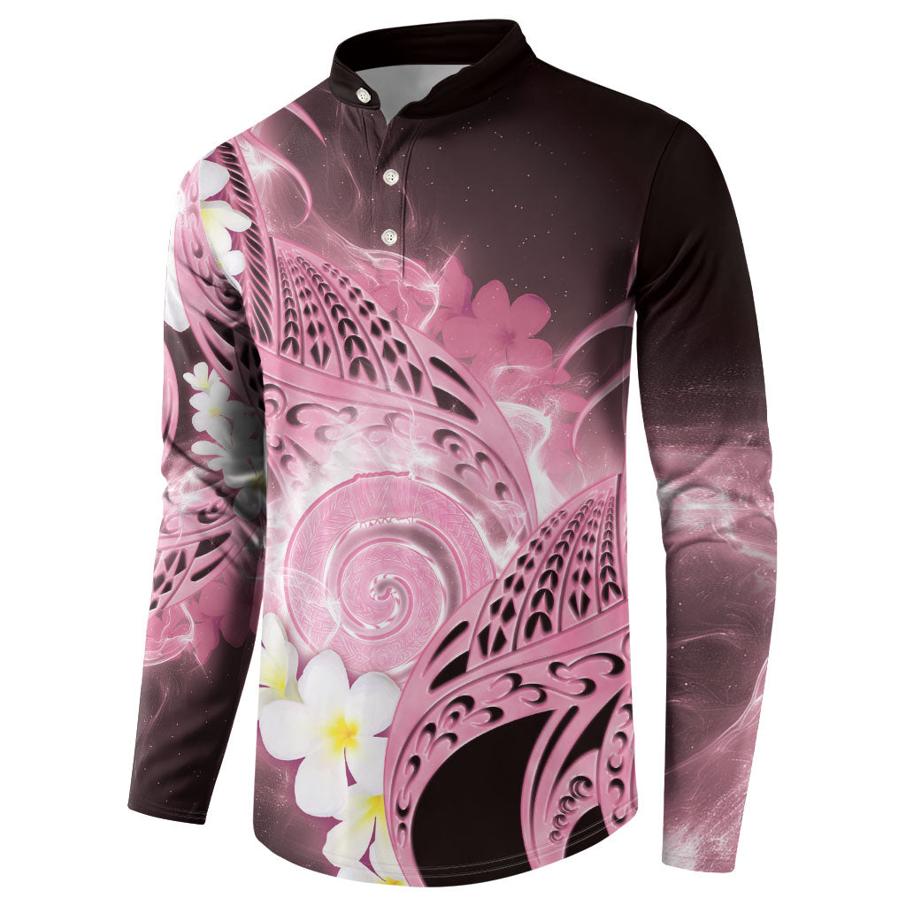 Piko Hawaiian Button Sweatshirt Pink Galaxy Spiral Plumeria Tribal Patterns DT05 - Polynesian Pride