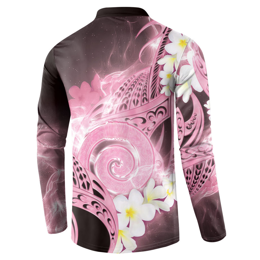 Piko Hawaiian Button Sweatshirt Pink Galaxy Spiral Plumeria Tribal Patterns DT05 - Polynesian Pride