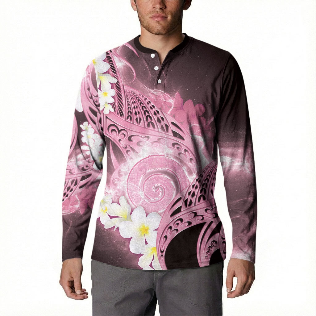 Piko Hawaiian Button Sweatshirt Pink Galaxy Spiral Plumeria Tribal Patterns DT05 - Polynesian Pride