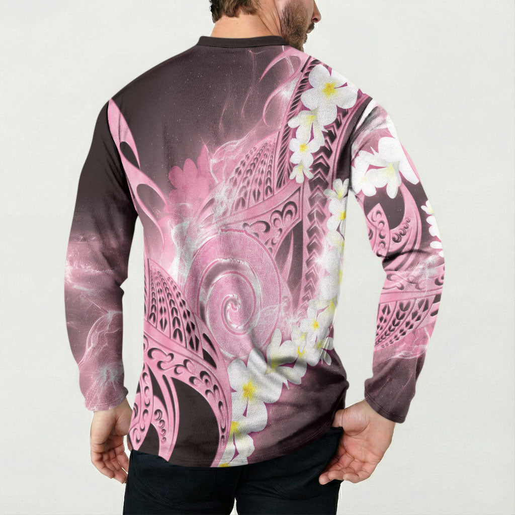 Piko Hawaiian Button Sweatshirt Pink Galaxy Spiral Plumeria Tribal Patterns DT05 - Polynesian Pride