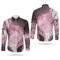 Piko Hawaiian Couples Matching Long Sleeve Bodycon Dress and Long Sleeve Button Shirt Pink Galaxy Spiral Plumeria Tribal Patterns DT05 - Polynesian Pride