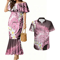 Piko Hawaiian Couples Matching Mermaid Dress and Hawaiian Shirt Pink Galaxy Spiral Plumeria Tribal Patterns DT05 Pink - Polynesian Pride