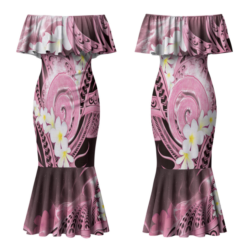 Piko Hawaiian Couples Matching Mermaid Dress and Hawaiian Shirt Pink Galaxy Spiral Plumeria Tribal Patterns DT05 - Polynesian Pride