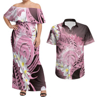 Piko Hawaiian Couples Matching Off Shoulder Maxi Dress and Hawaiian Shirt Pink Galaxy Spiral Plumeria Tribal Patterns DT05 Pink - Polynesian Pride