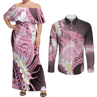 Piko Hawaiian Couples Matching Off Shoulder Maxi Dress and Long Sleeve Button Shirt Pink Galaxy Spiral Plumeria Tribal Patterns DT05 Pink - Polynesian Pride