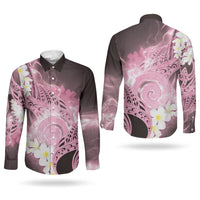 Piko Hawaiian Couples Matching Off Shoulder Maxi Dress and Long Sleeve Button Shirt Pink Galaxy Spiral Plumeria Tribal Patterns DT05 - Polynesian Pride