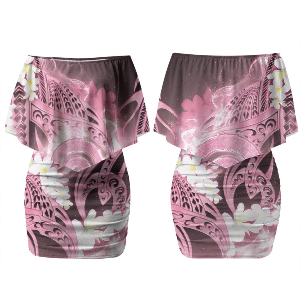 Piko Hawaiian Couples Matching Off Shoulder Short Dress and Hawaiian Shirt Pink Galaxy Spiral Plumeria Tribal Patterns DT05 - Polynesian Pride