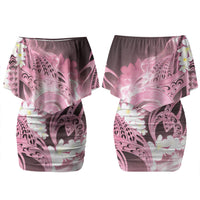 Piko Hawaiian Couples Matching Off Shoulder Short Dress and Hawaiian Shirt Pink Galaxy Spiral Plumeria Tribal Patterns DT05 - Polynesian Pride