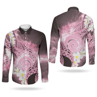 Piko Hawaiian Couples Matching Off The Shoulder Long Sleeve Dress and Long Sleeve Button Shirt Pink Galaxy Spiral Plumeria Tribal Patterns DT05 - Polynesian Pride