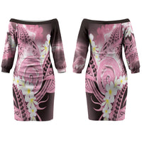 Piko Hawaiian Couples Matching Off The Shoulder Long Sleeve Dress and Long Sleeve Button Shirt Pink Galaxy Spiral Plumeria Tribal Patterns DT05 - Polynesian Pride