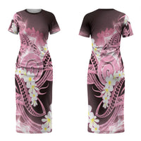 Piko Hawaiian Couples Matching Short Sleeve Bodycon Dress and Long Sleeve Button Shirt Pink Galaxy Spiral Plumeria Tribal Patterns DT05 - Polynesian Pride