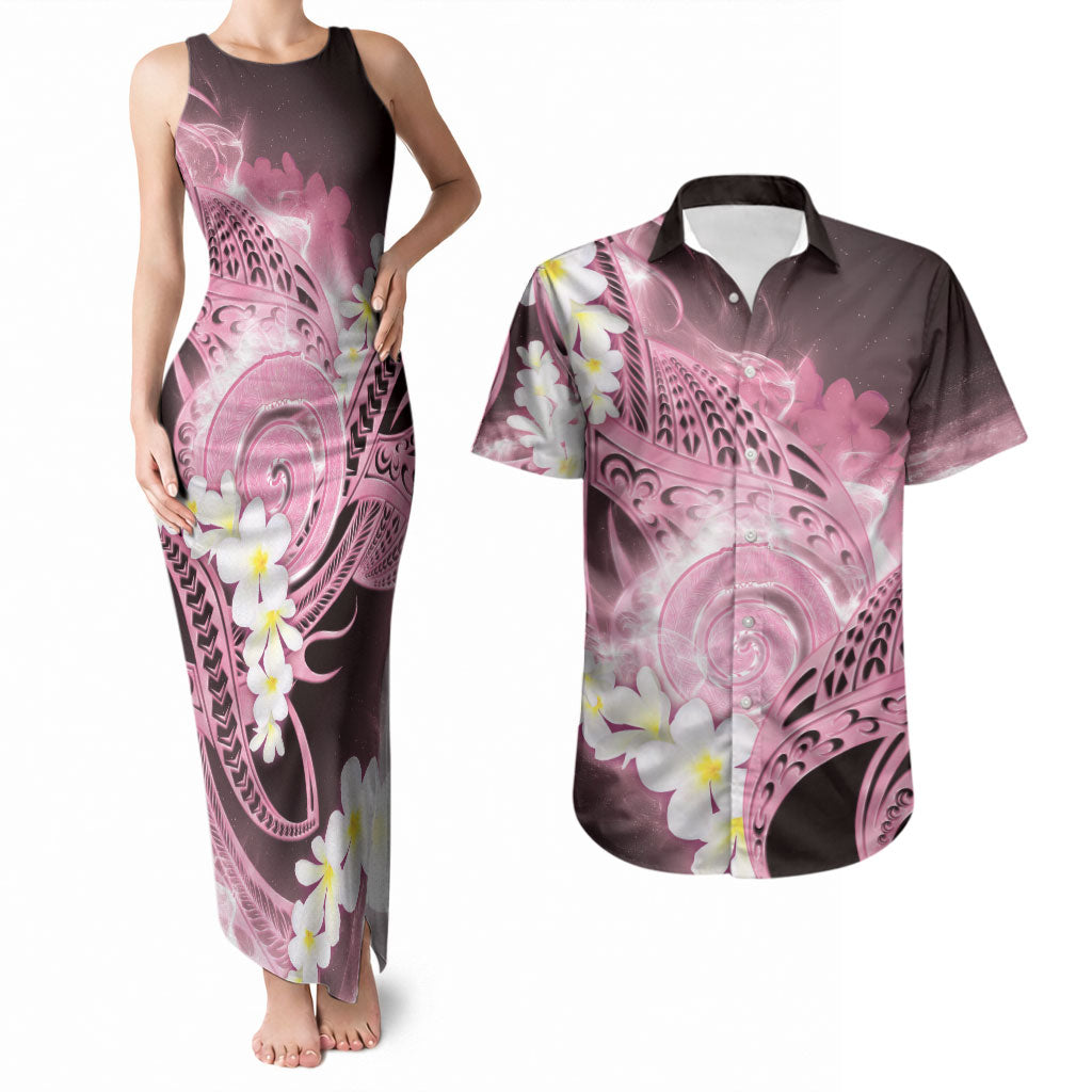 Piko Hawaiian Couples Matching Tank Maxi Dress and Hawaiian Shirt Pink Galaxy Spiral Plumeria Tribal Patterns DT05 Pink - Polynesian Pride