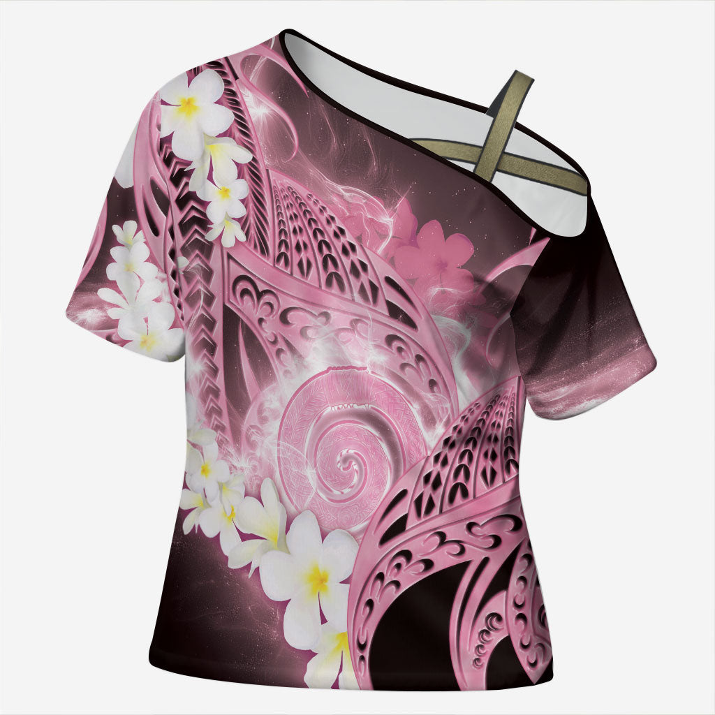 Piko Hawaiian Cross Shoulder Shirt Pink Galaxy Spiral Plumeria Tribal Patterns DT05 Female Pink - Polynesian Pride