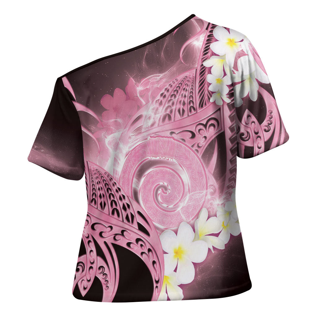 Piko Hawaiian Cross Shoulder Shirt Pink Galaxy Spiral Plumeria Tribal Patterns DT05 - Polynesian Pride