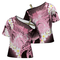 Piko Hawaiian Cross Shoulder Shirt Pink Galaxy Spiral Plumeria Tribal Patterns DT05 - Polynesian Pride