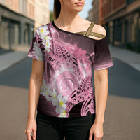 Piko Hawaiian Cross Shoulder Shirt Pink Galaxy Spiral Plumeria Tribal Patterns DT05 - Polynesian Pride