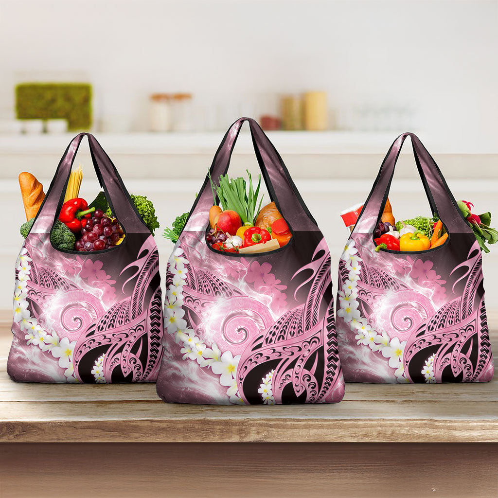 Piko Hawaiian Grocery Bag Pink Galaxy Spiral Plumeria Tribal Patterns DT05 3-pack One Size Pink - Polynesian Pride