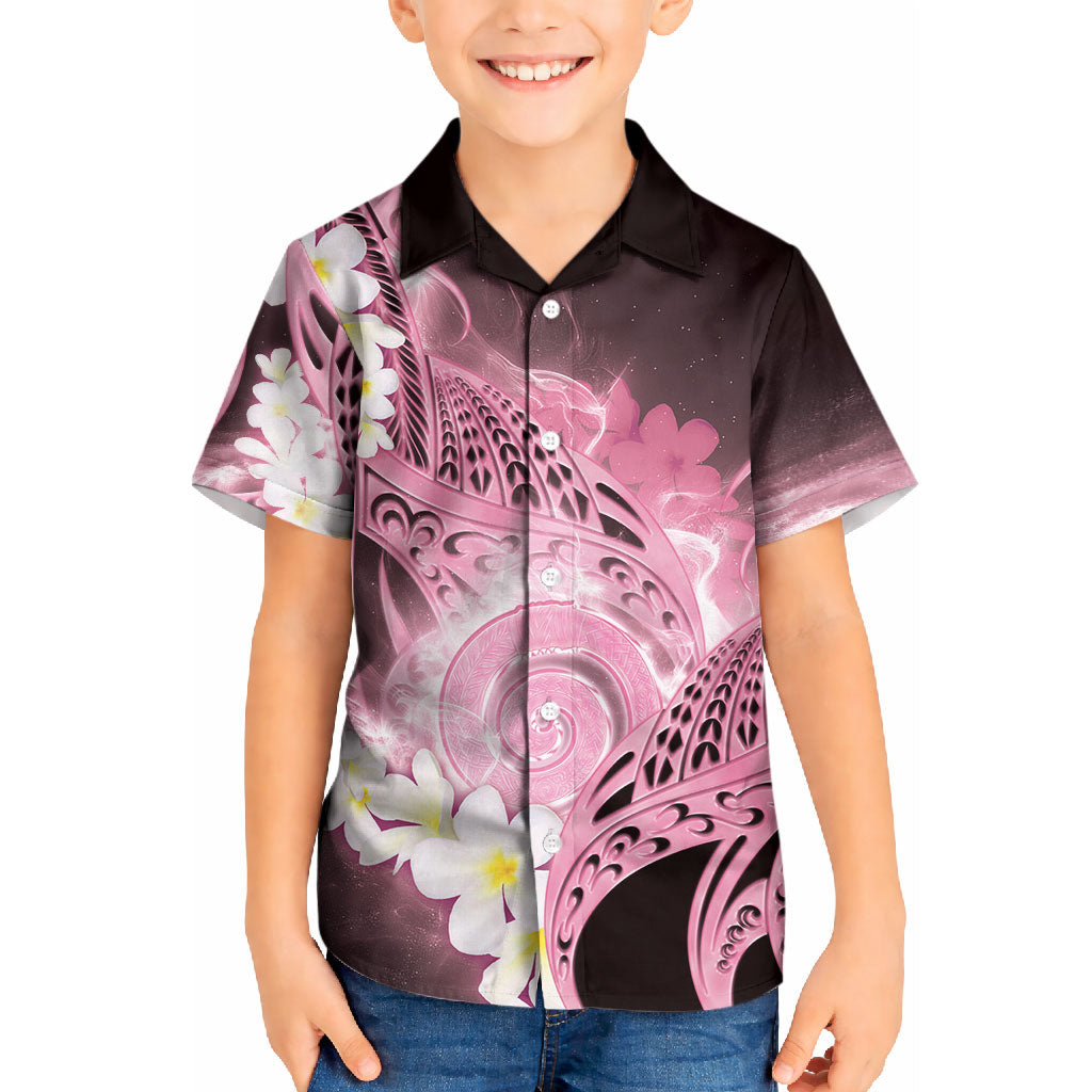 Piko Hawaiian Kid Hawaiian Shirt Pink Galaxy Spiral Plumeria Tribal Patterns DT05 Kid Pink - Polynesian Pride