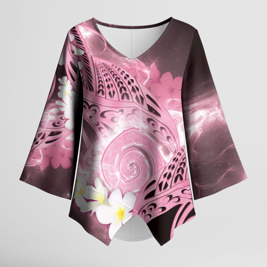 Piko Hawaiian Kimono Sleeve Blouse Pink Galaxy Spiral Plumeria Tribal Patterns DT05 Female Pink - Polynesian Pride