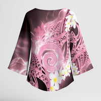 Piko Hawaiian Kimono Sleeve Blouse Pink Galaxy Spiral Plumeria Tribal Patterns DT05 - Polynesian Pride