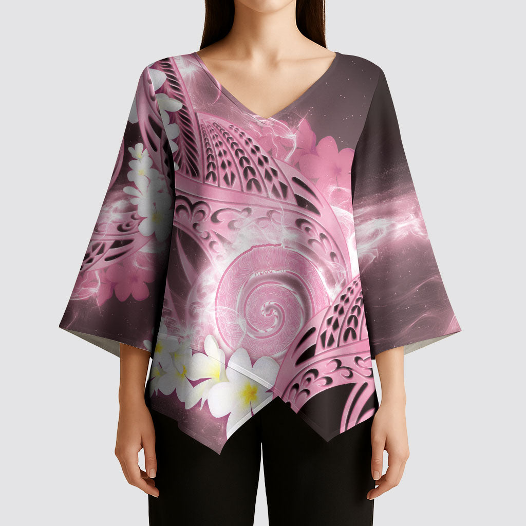 Piko Hawaiian Kimono Sleeve Blouse Pink Galaxy Spiral Plumeria Tribal Patterns DT05 - Polynesian Pride