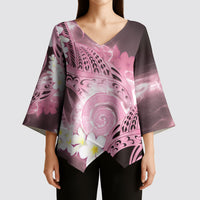 Piko Hawaiian Kimono Sleeve Blouse Pink Galaxy Spiral Plumeria Tribal Patterns DT05 - Polynesian Pride