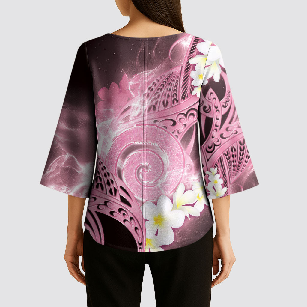 Piko Hawaiian Kimono Sleeve Blouse Pink Galaxy Spiral Plumeria Tribal Patterns DT05 - Polynesian Pride