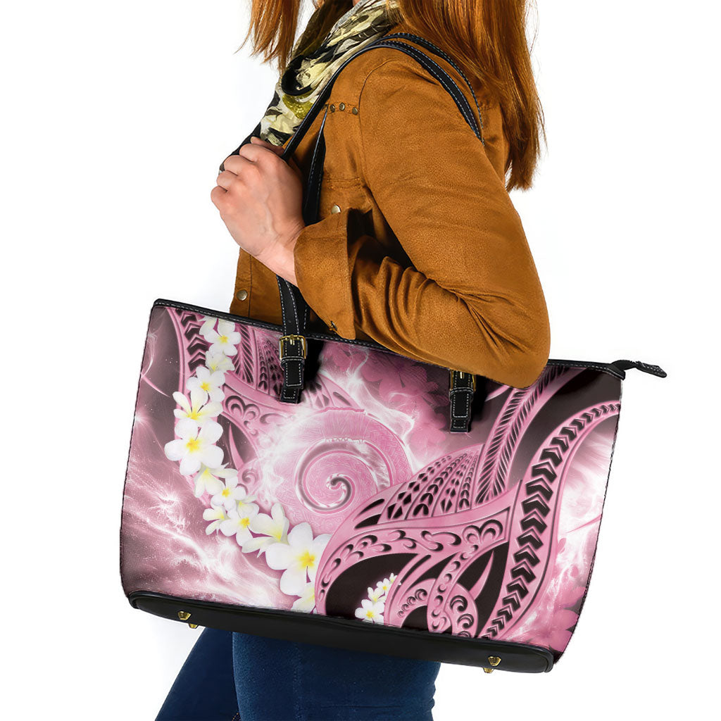Piko Hawaiian Leather Tote Bag Pink Galaxy Spiral Plumeria Tribal Patterns DT05 Pink - Polynesian Pride