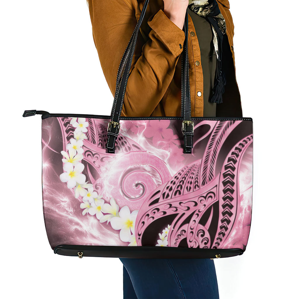 Piko Hawaiian Leather Tote Bag Pink Galaxy Spiral Plumeria Tribal Patterns DT05 - Polynesian Pride