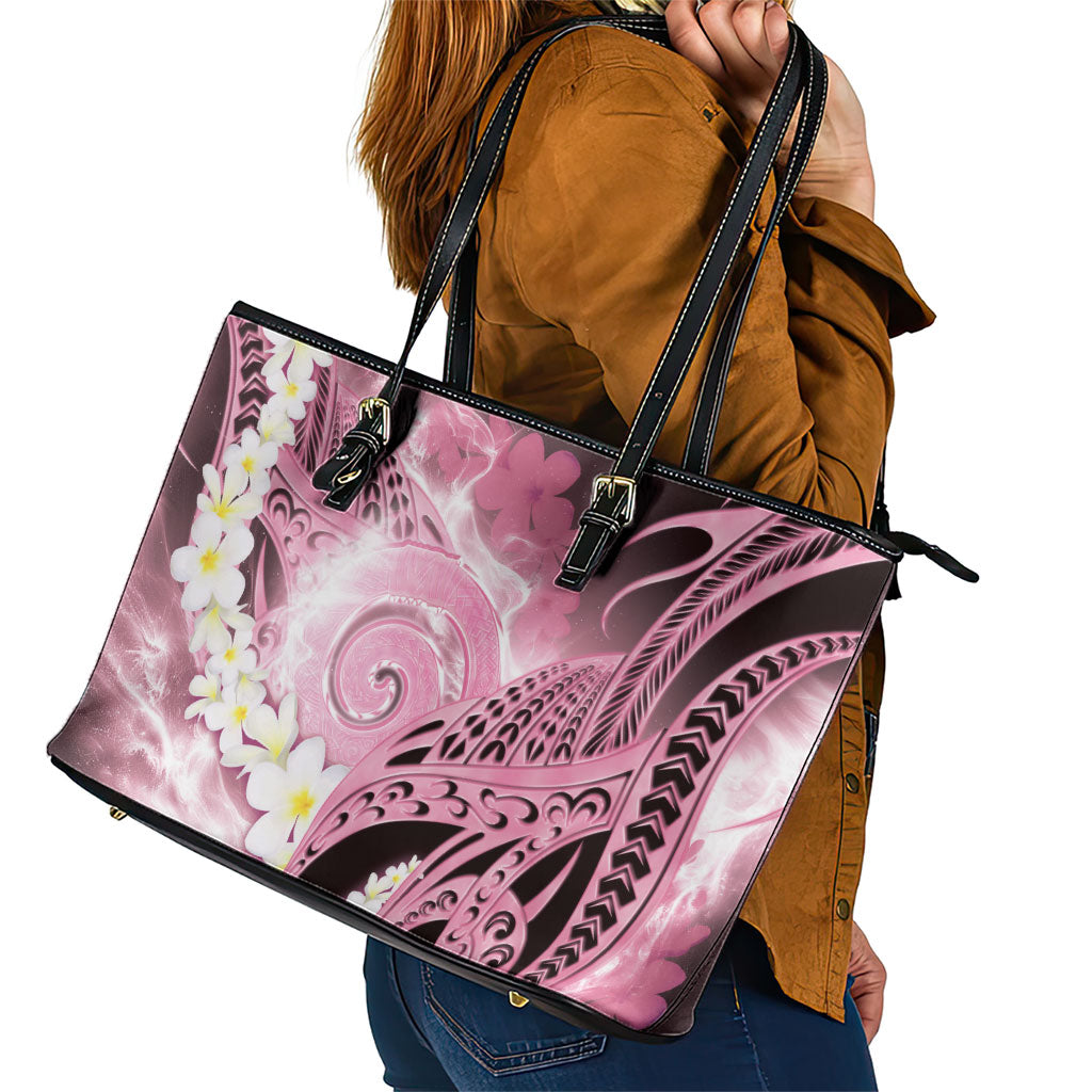 Piko Hawaiian Leather Tote Bag Pink Galaxy Spiral Plumeria Tribal Patterns DT05 - Polynesian Pride