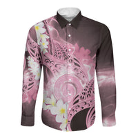 Piko Hawaiian Long Sleeve Button Shirt Pink Galaxy Spiral Plumeria Tribal Patterns DT05 Unisex Pink - Polynesian Pride