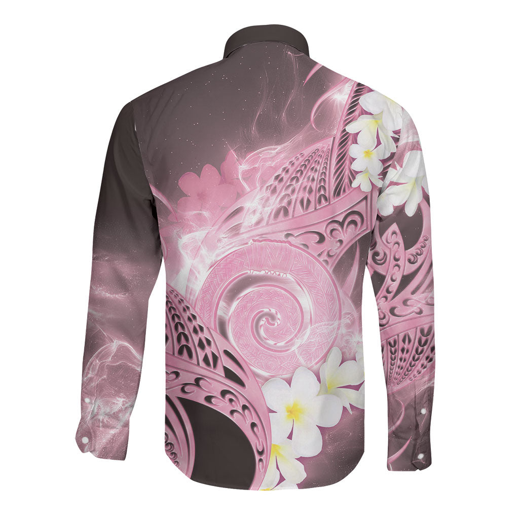 Piko Hawaiian Long Sleeve Button Shirt Pink Galaxy Spiral Plumeria Tribal Patterns DT05 - Polynesian Pride
